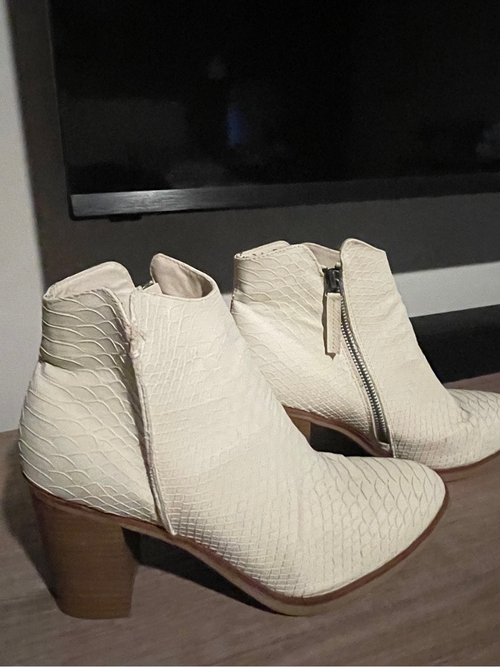 MIA Cream Textured Ankle Booties with Side Zip Detail